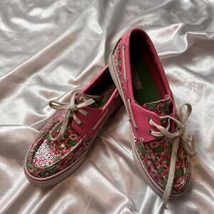 Pink floral canvas sperry